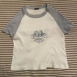 Brandy Melville white and blue baby tee